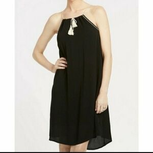 PPLA Riser Dress Halter Tassels Cream Black Sz M Whimsigoth Witchy